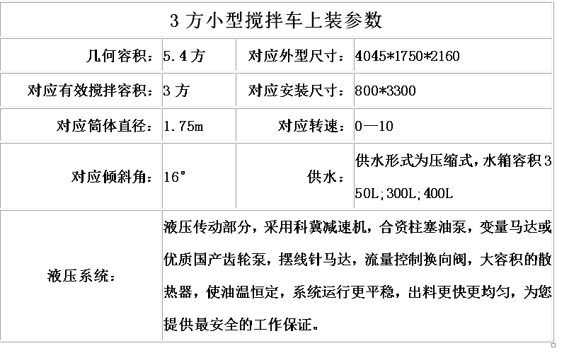 3方小型攪拌車上裝參數